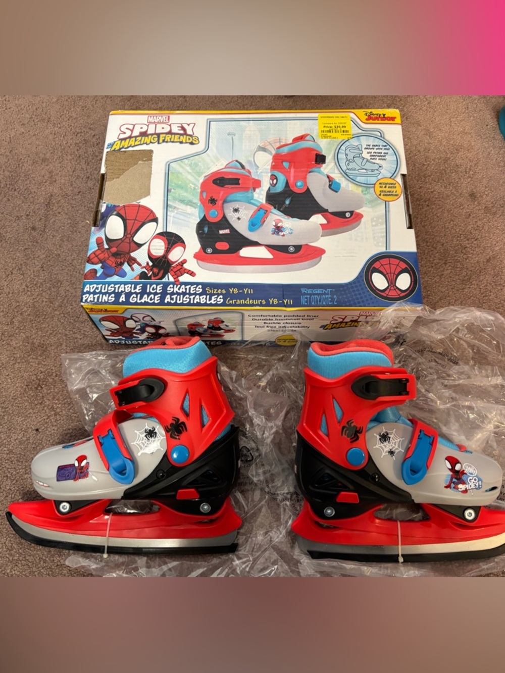 Marvel Spider-Man Red, Blue & Gray Youth Adjustable Ice Skates